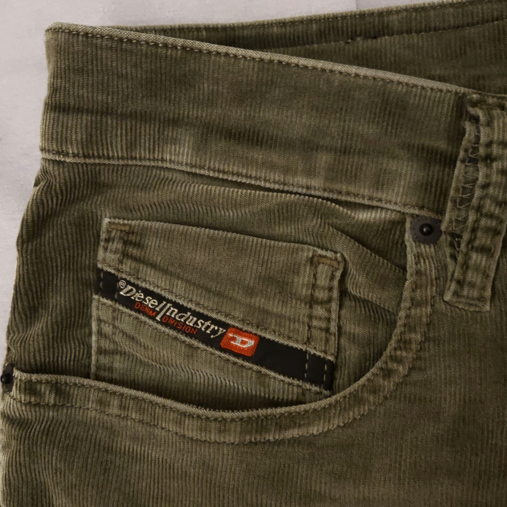 Diesel D-Strukt Men's 34x29 Olive Green Corduroy Slim Stretch Tapered Pants